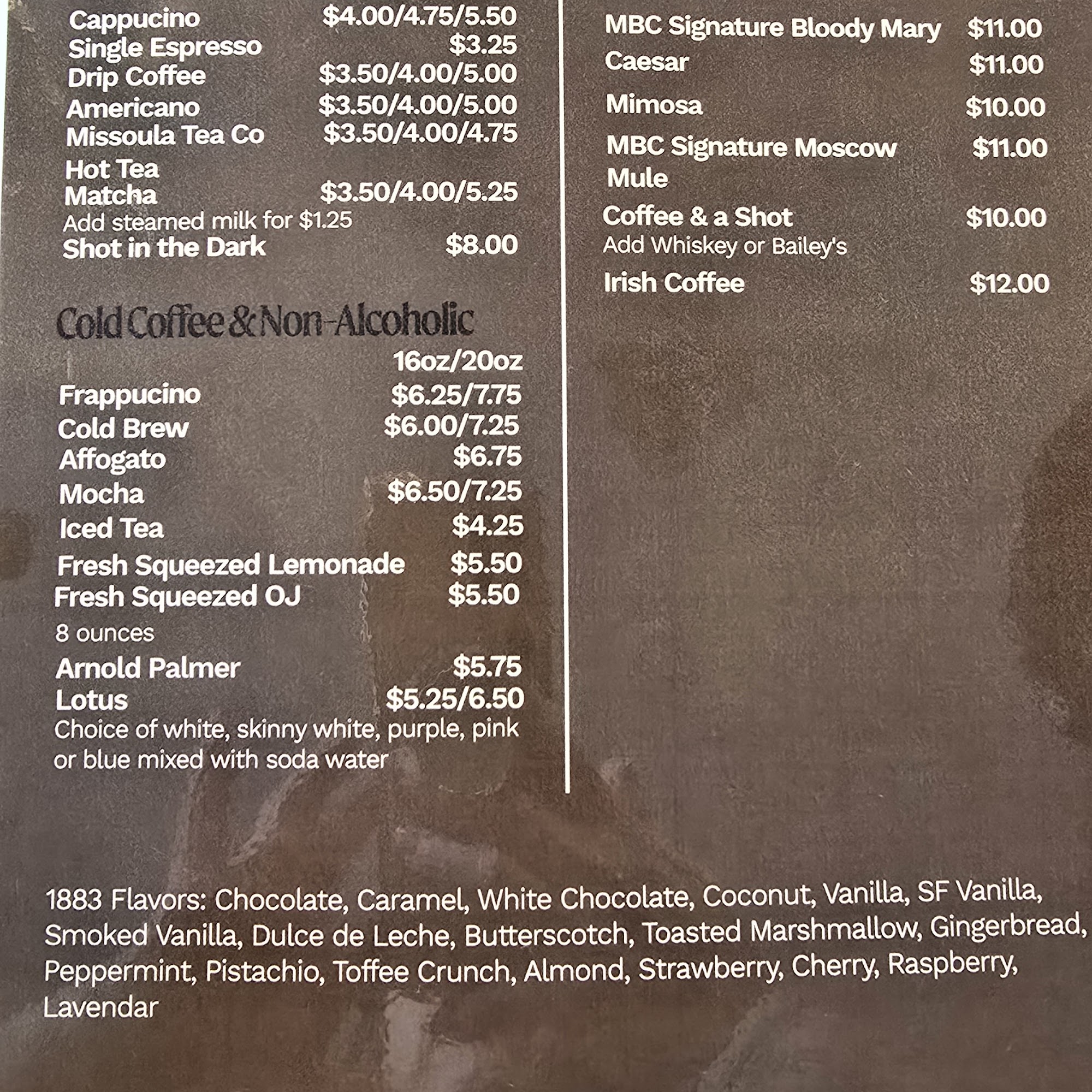 Montana Brunch Company Menu