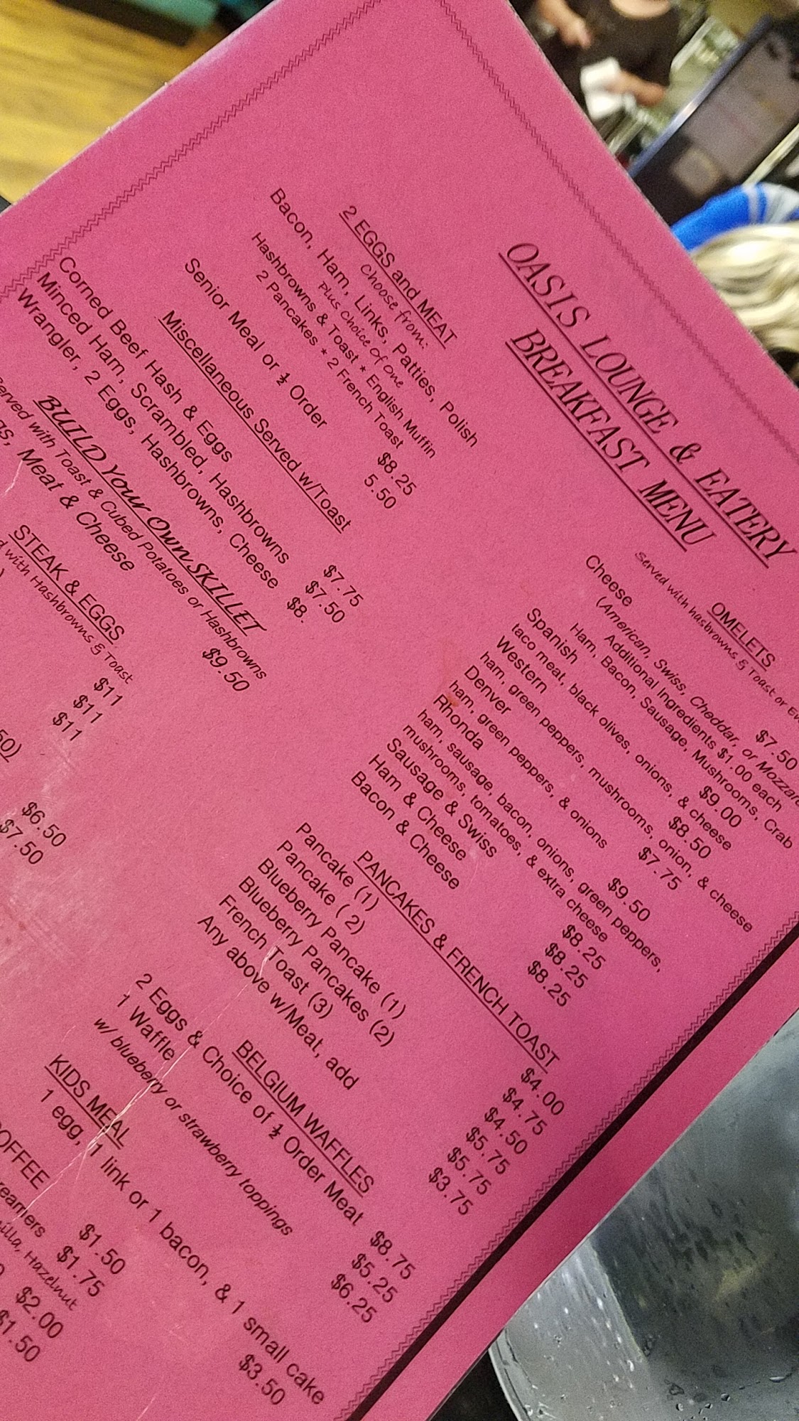 Oasis Lounge Eatery & Casino Menu