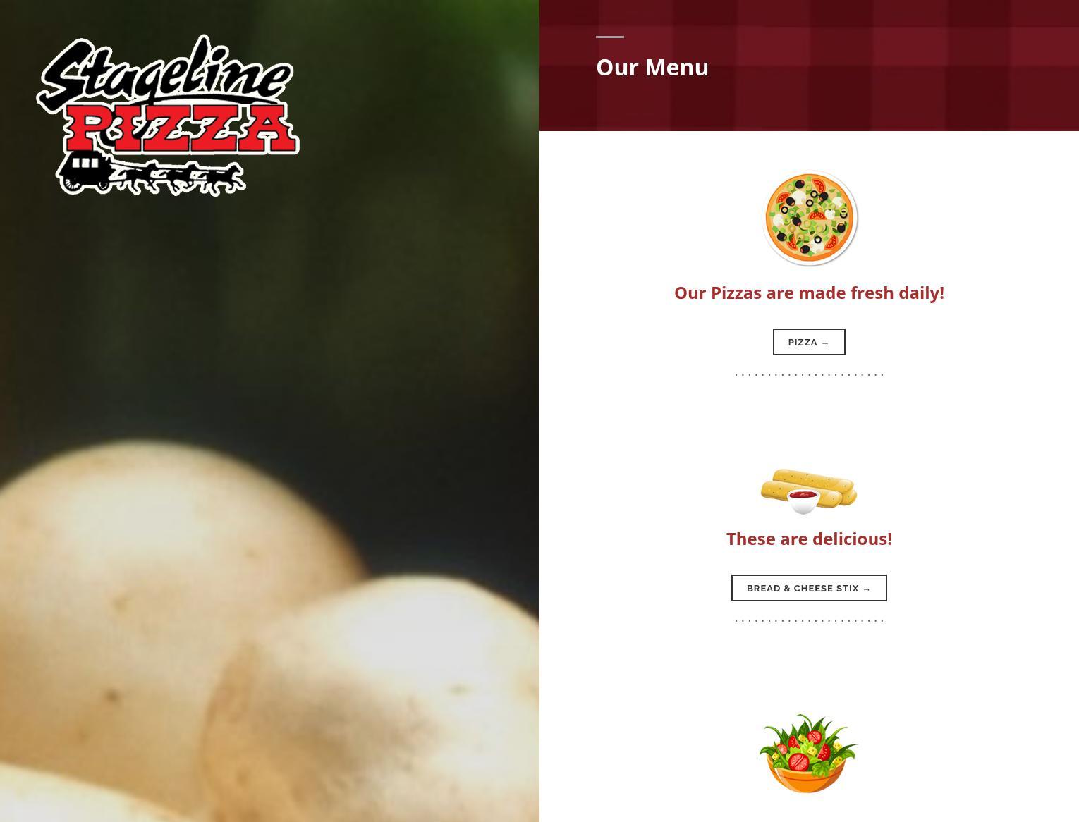 Stageline Pizza Menu