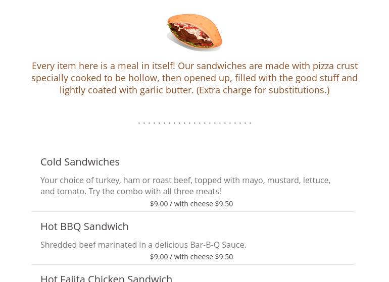 Stageline Pizza Menu