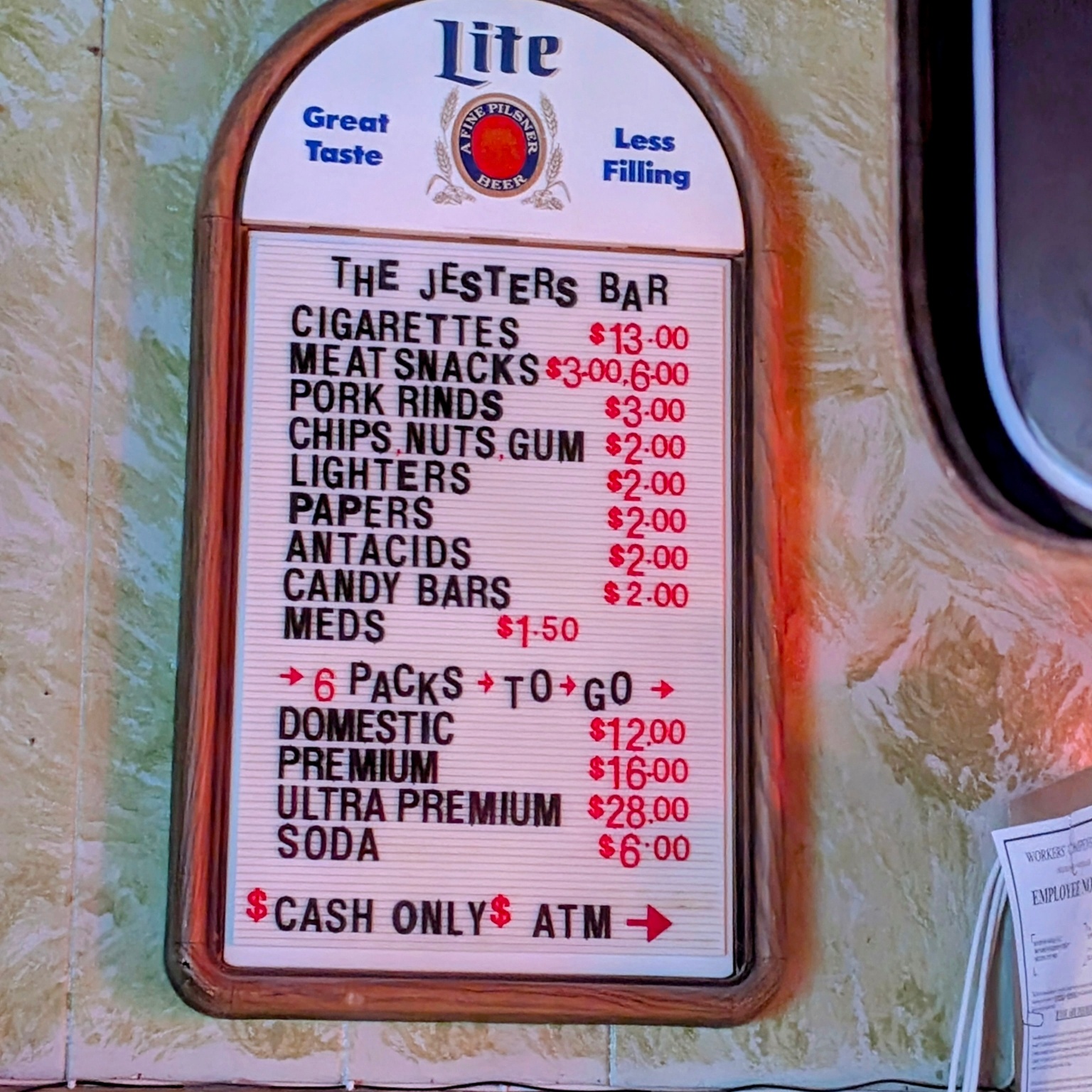 The Jesters Bar Menu