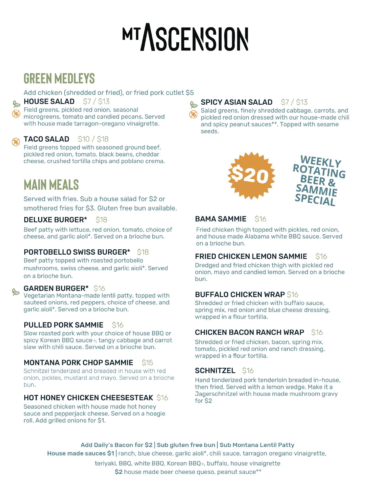 Mt Ascension Brewing Menu