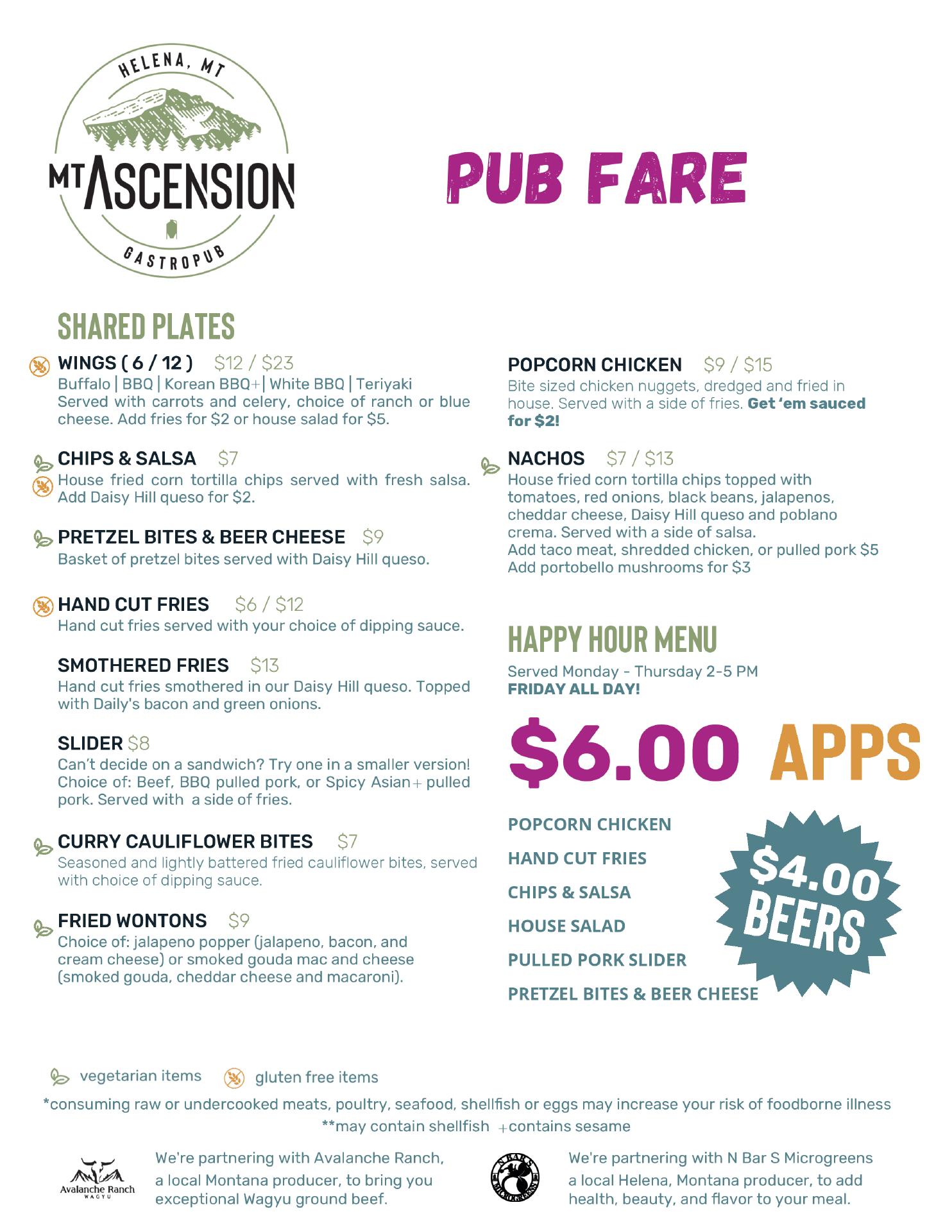 Mt Ascension Brewing Menu