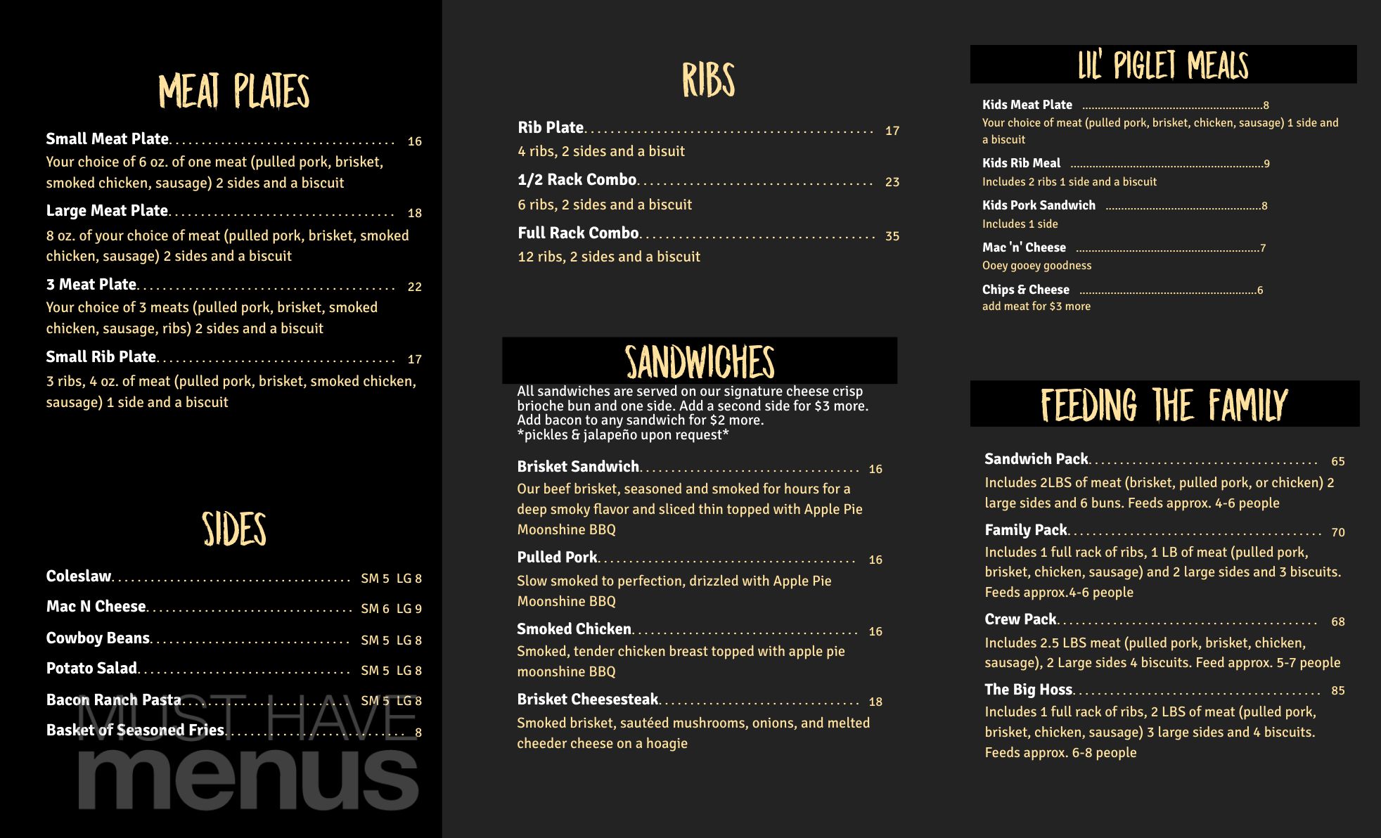 BurninThe Bone BBQ Smokehouse Menu