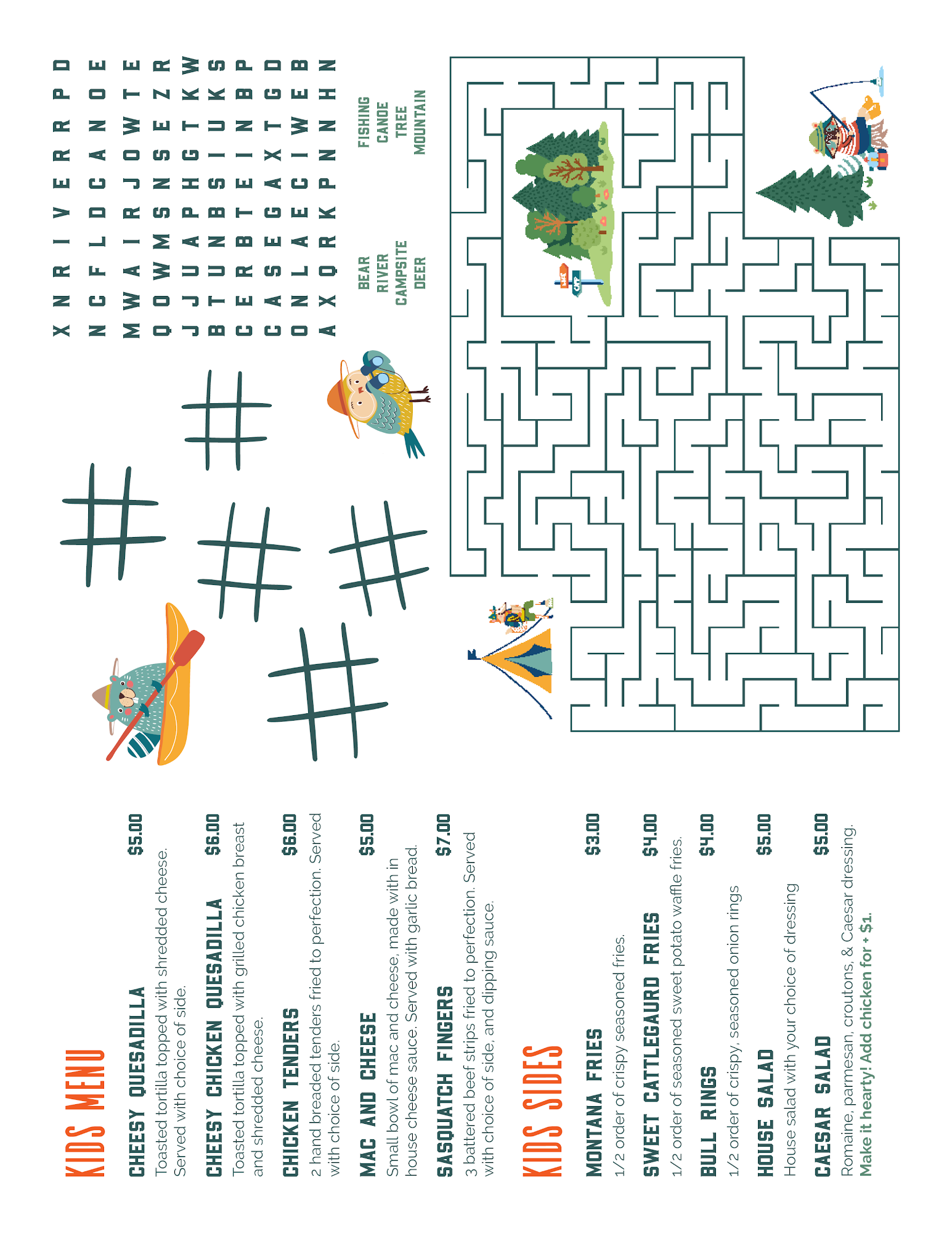 Boulder River Roadkill Menu