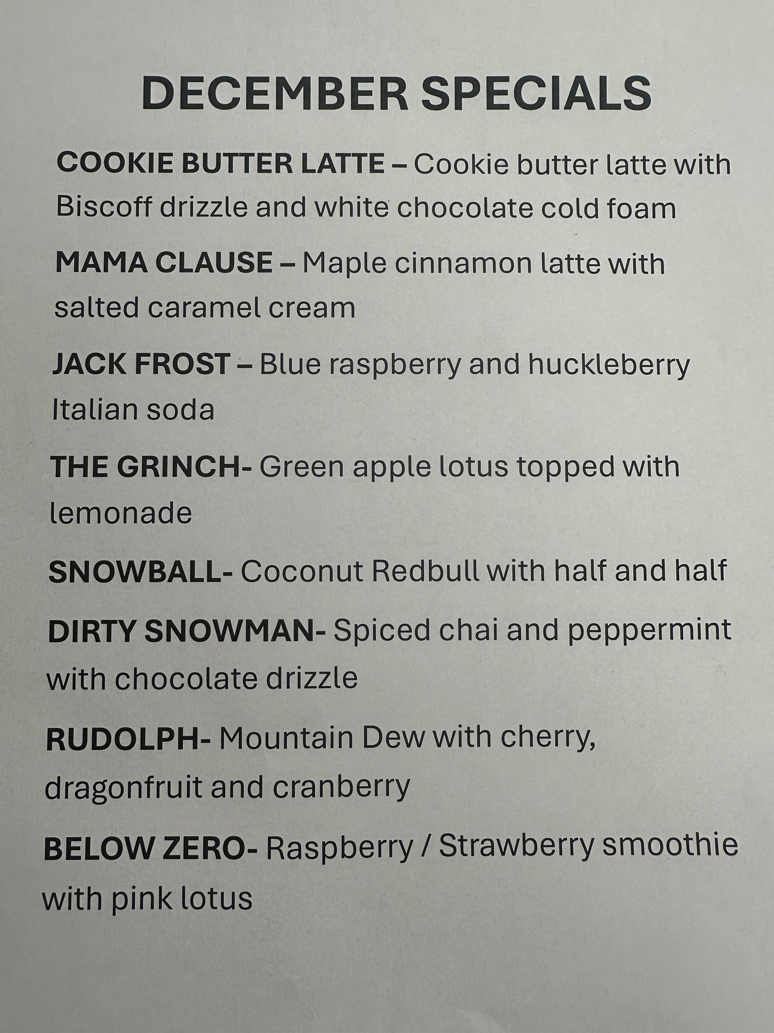 Biz Buzz Coffee Shop Menu