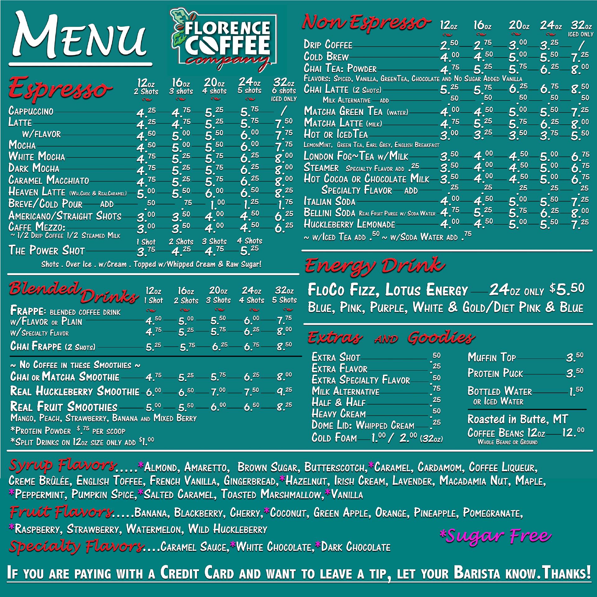 Florence Coffee Co. Menu