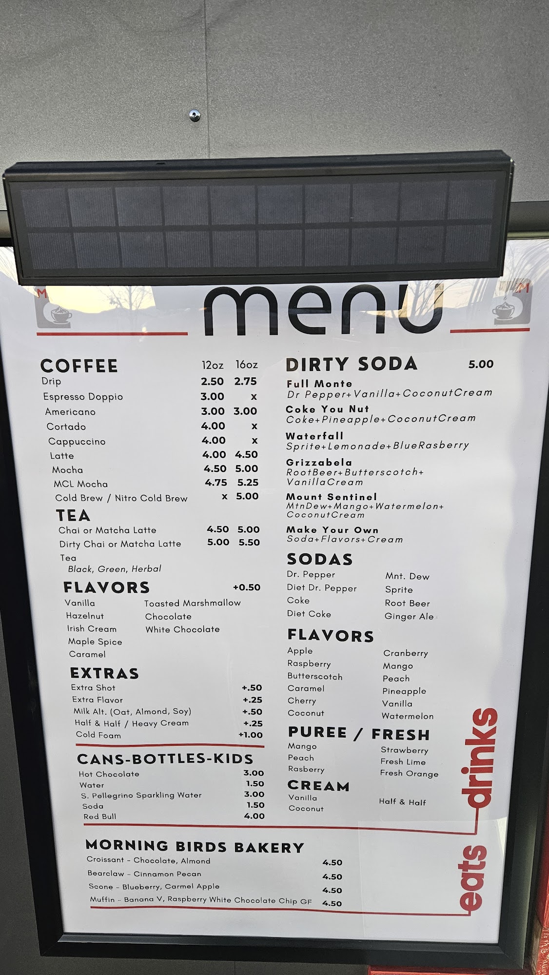 Montana Coffee Laboratory Menu