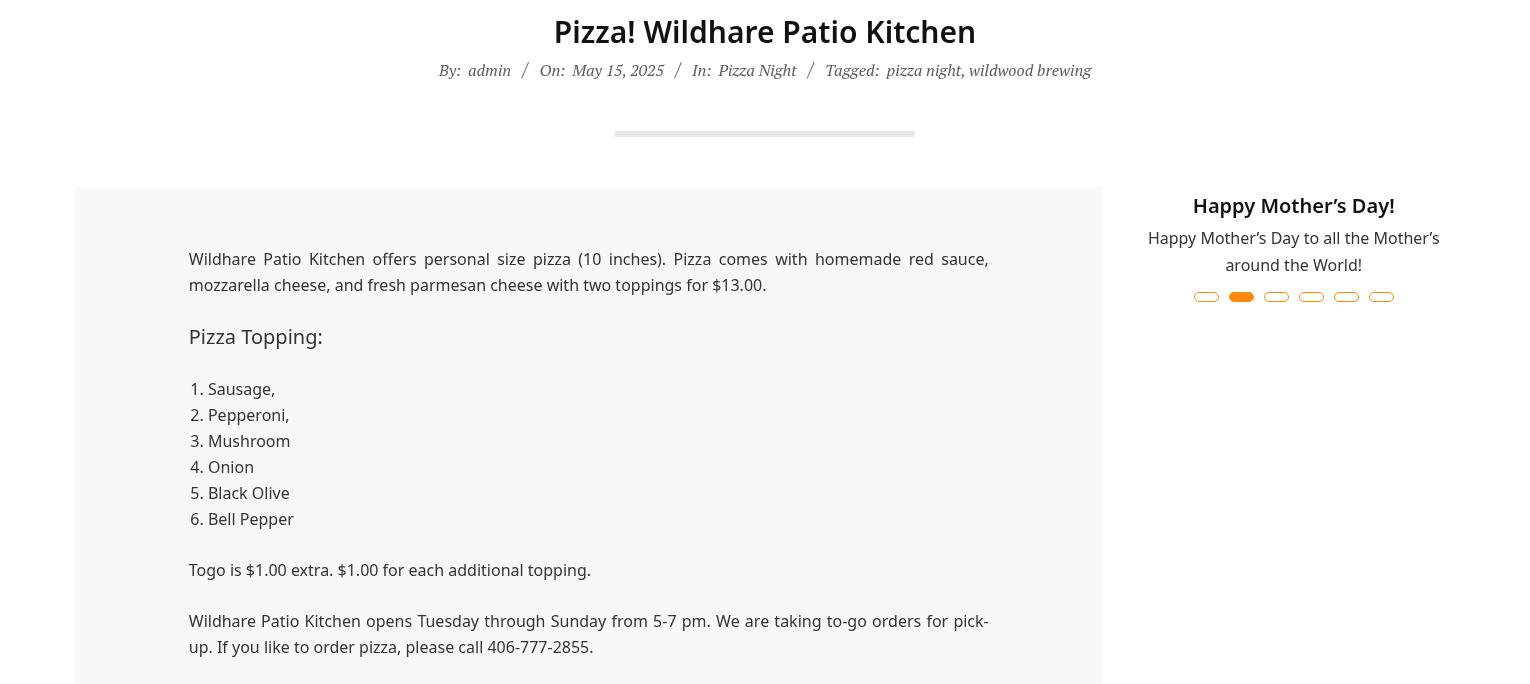 Wildwood Brewery Menu