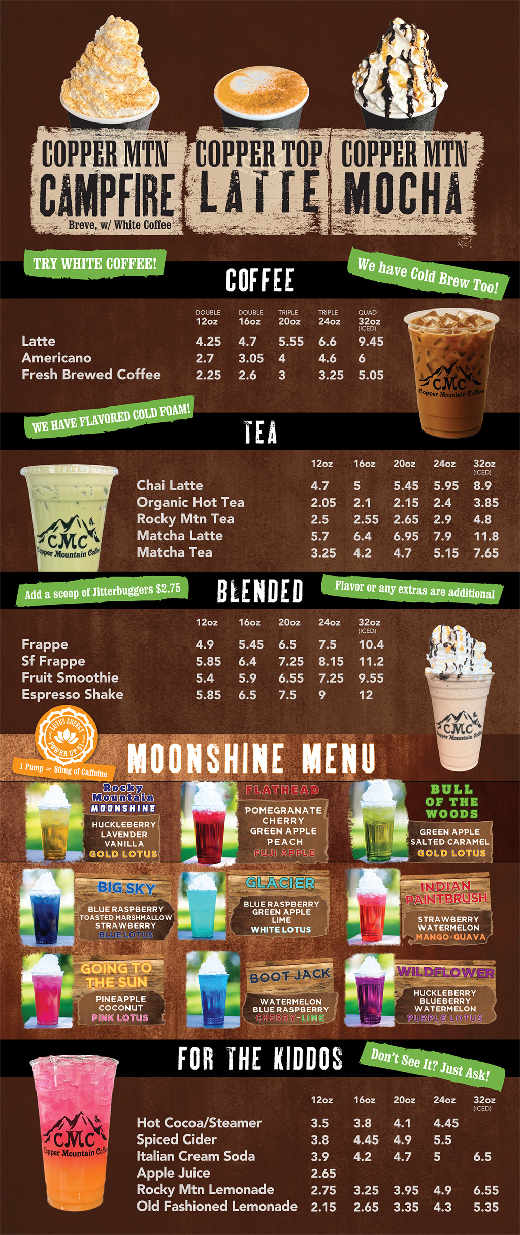 Copper Mountain Coffee Menu