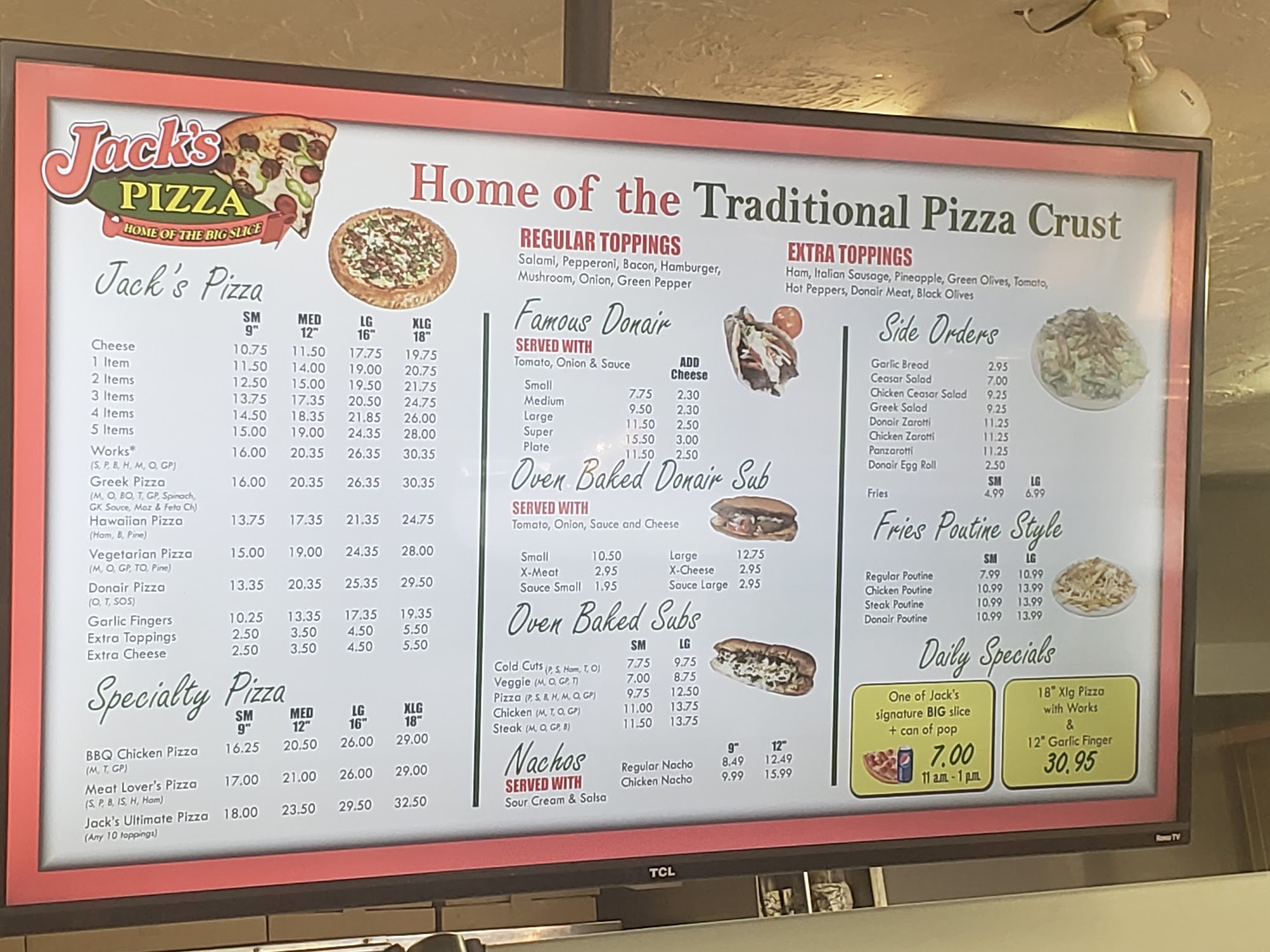 Jack's Pizza Menu