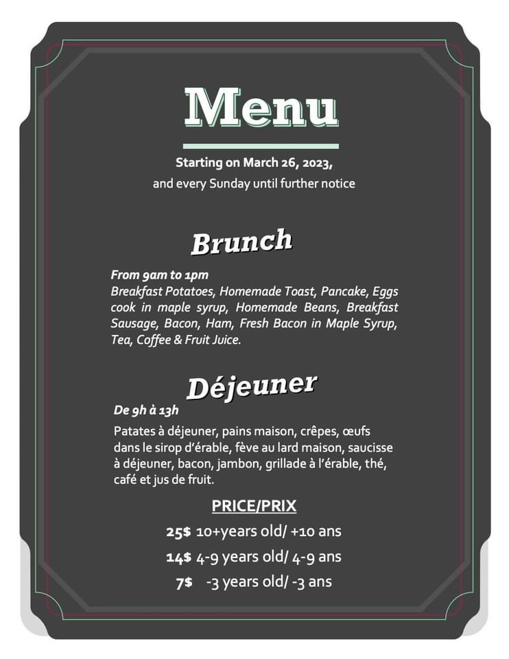 Cabane à sucre Gabi et frères Sugar shack Menu