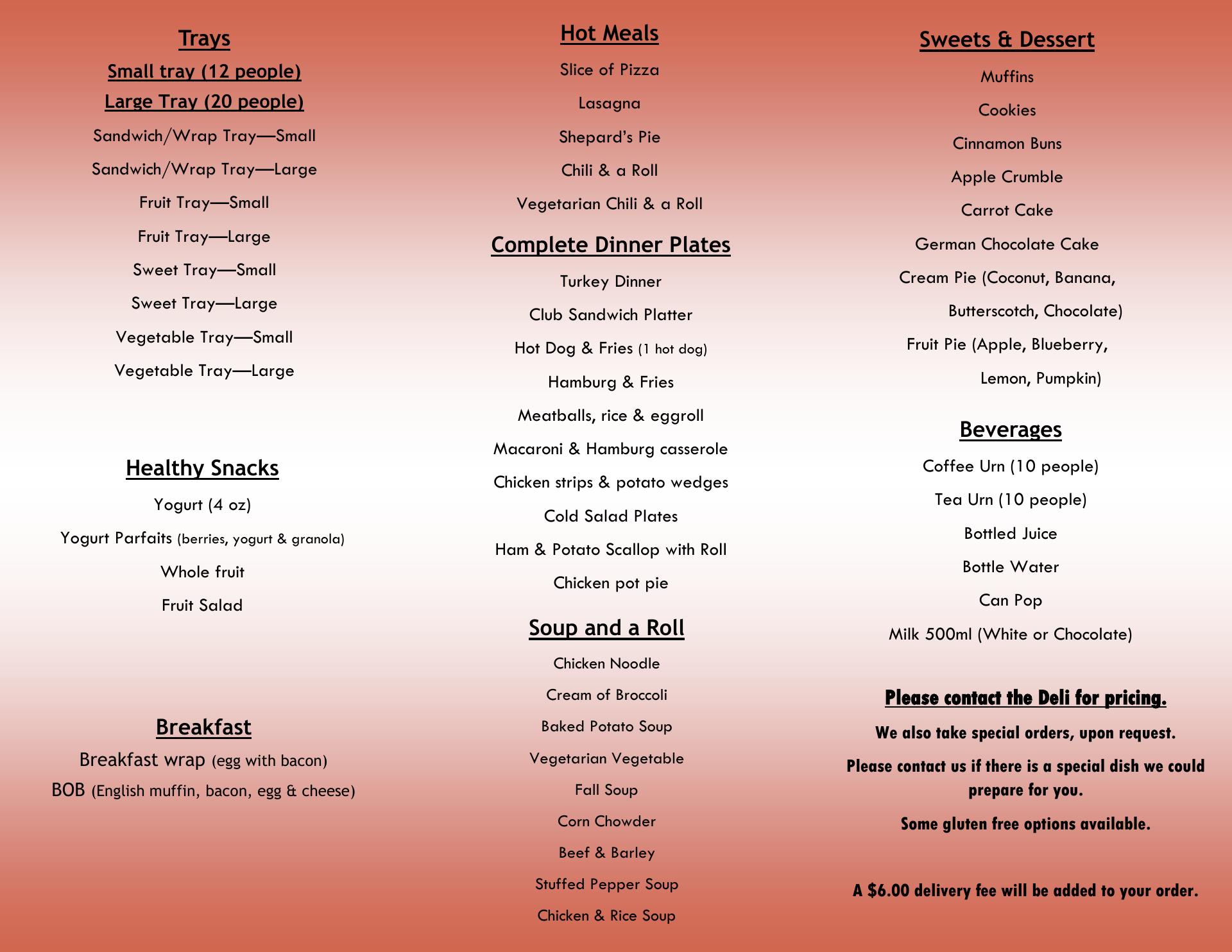 Deli Connection Menu