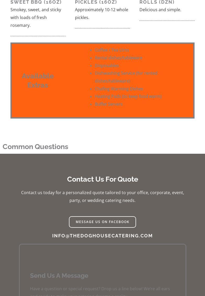 The Dog House Catering Menu