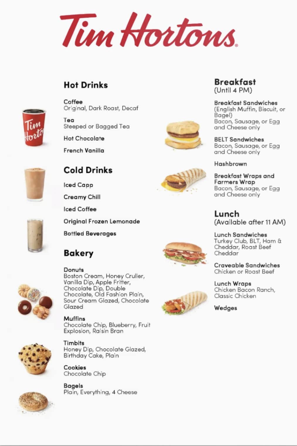 Tim Hortons Menu