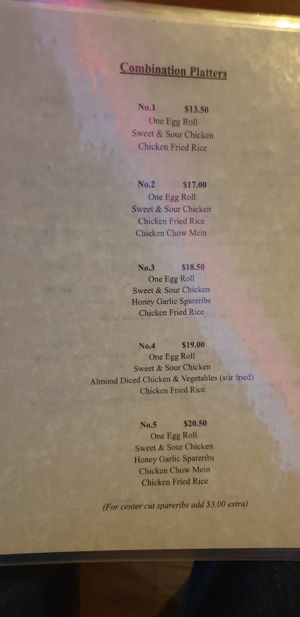 Welcome Back Restaurant Menu