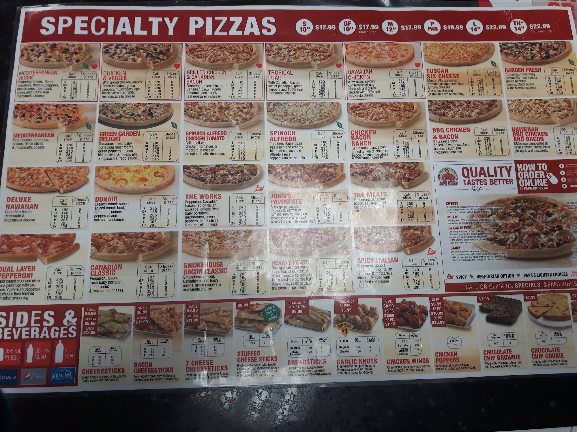 Papa Johns Pizza Menu