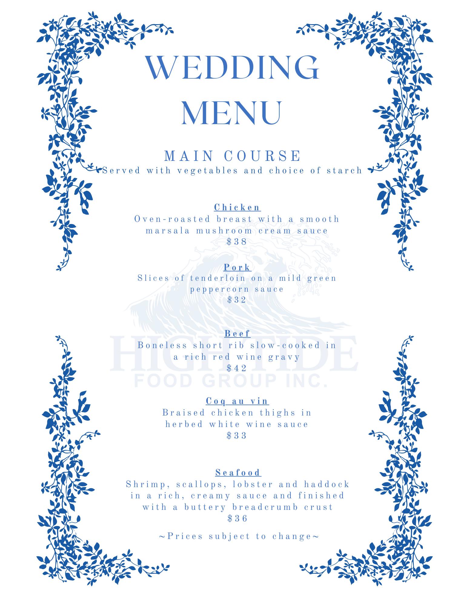 High Tide Food Group Inc. Menu