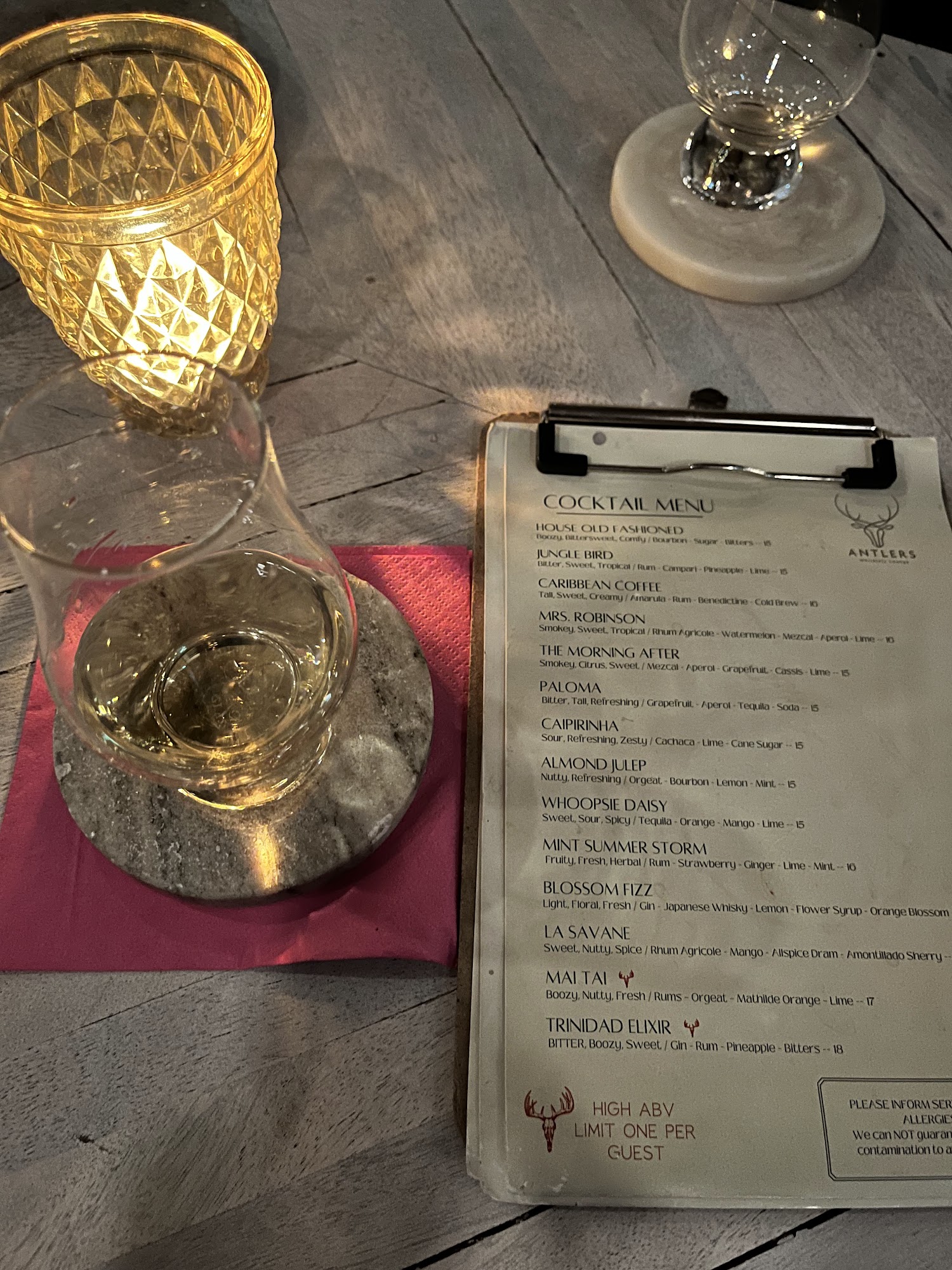 Antlers Whiskey Lounge Menu