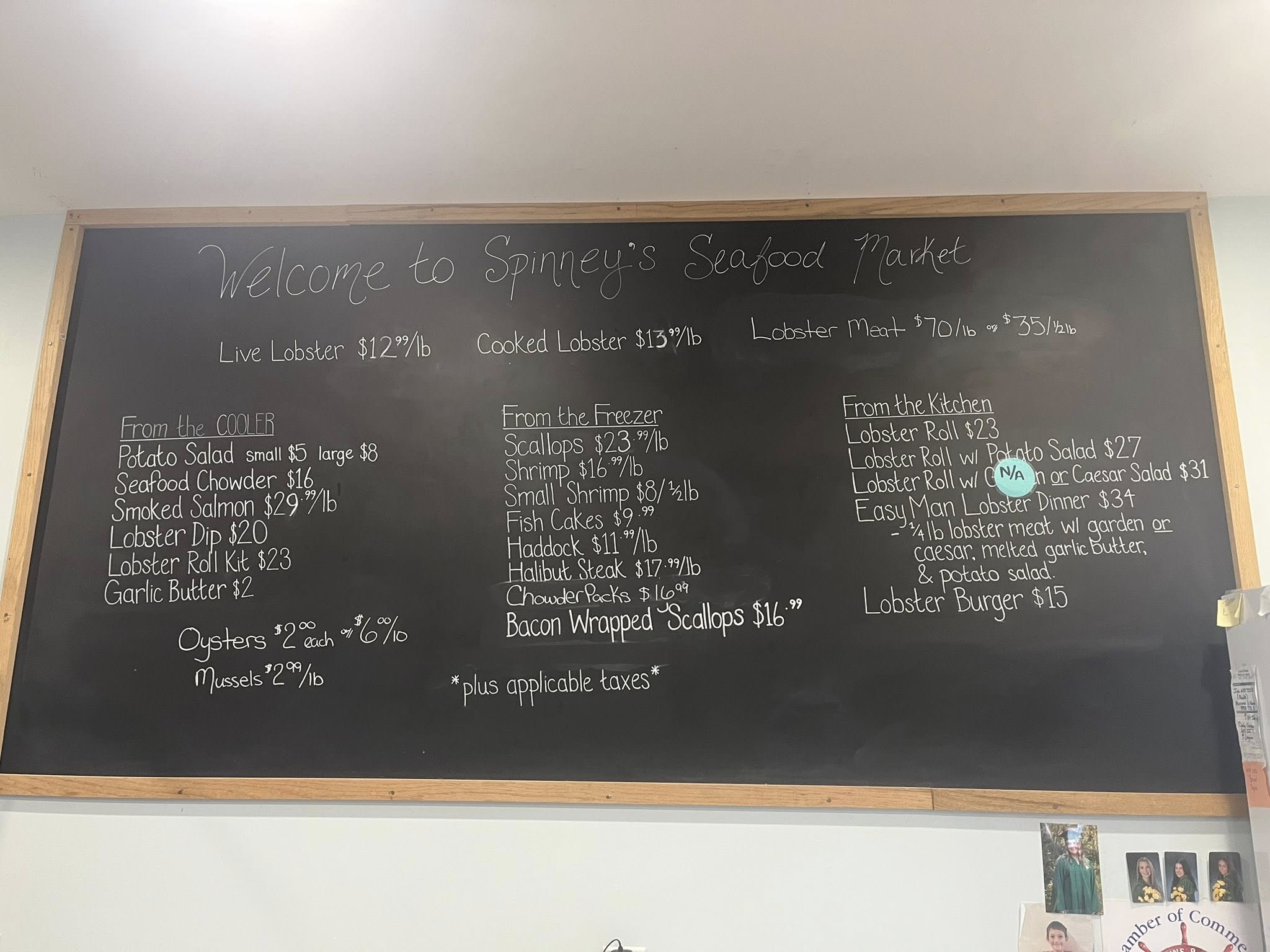 Spinney's Seafood Market Menu