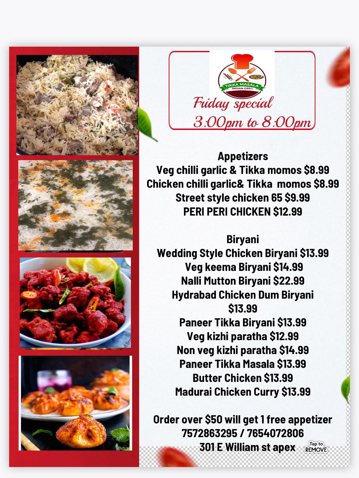 Tikka Masala Indian Grill Menu