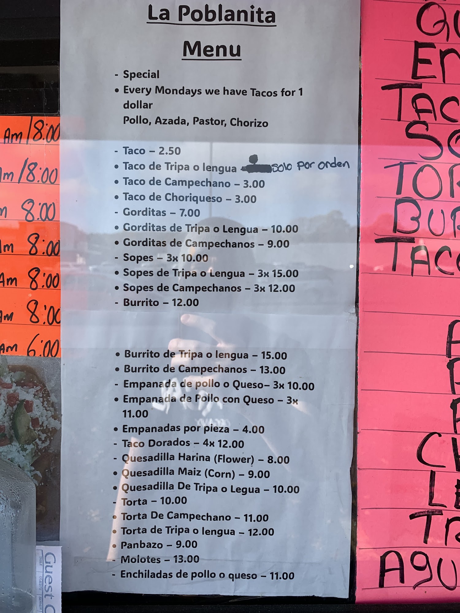 La Poblanita Taquería & Antojitos Menu
