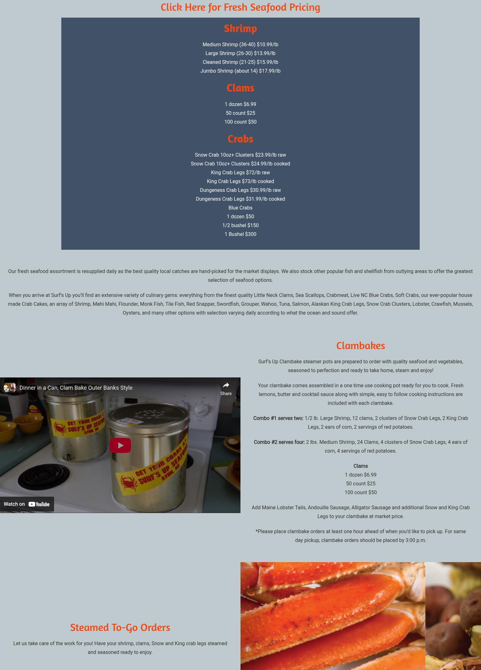 Surf's Up Seafood Market Menu