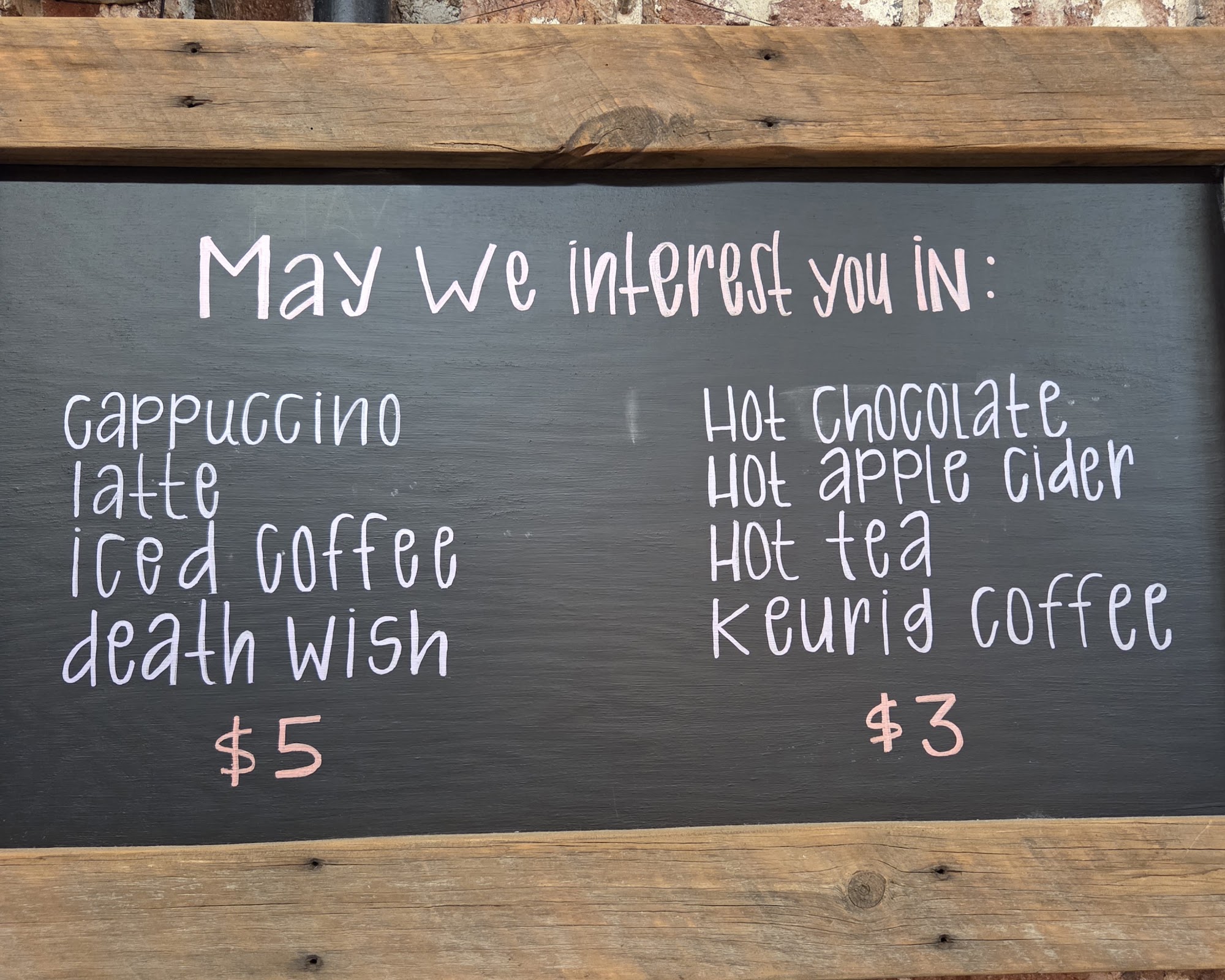 Beer & A Bracelet Saloon Menu