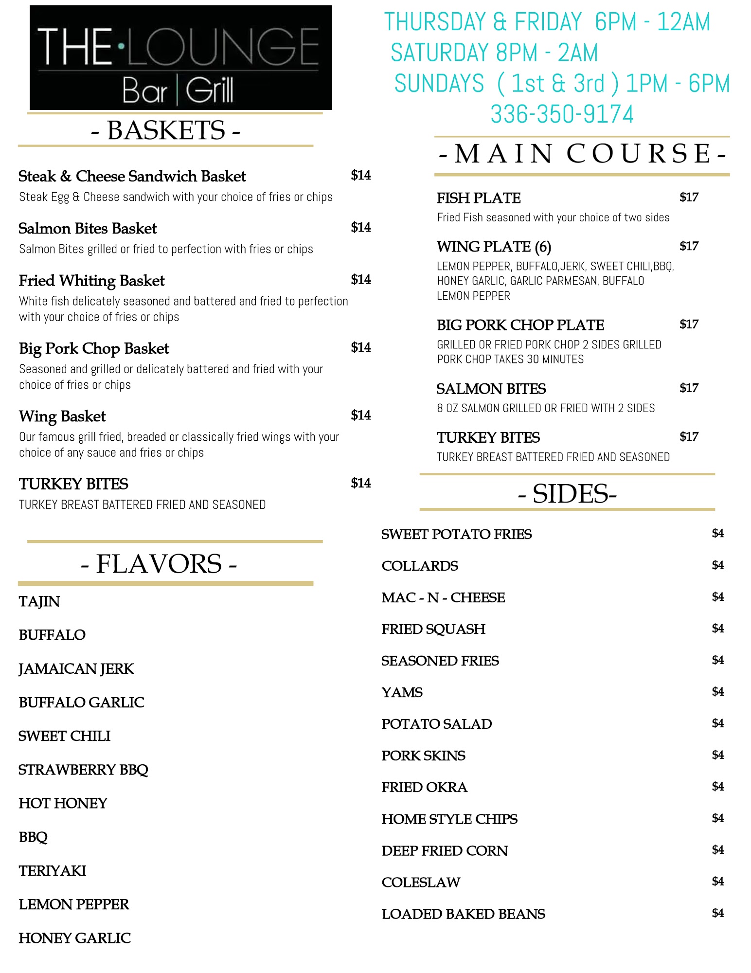 The Lounge Menu