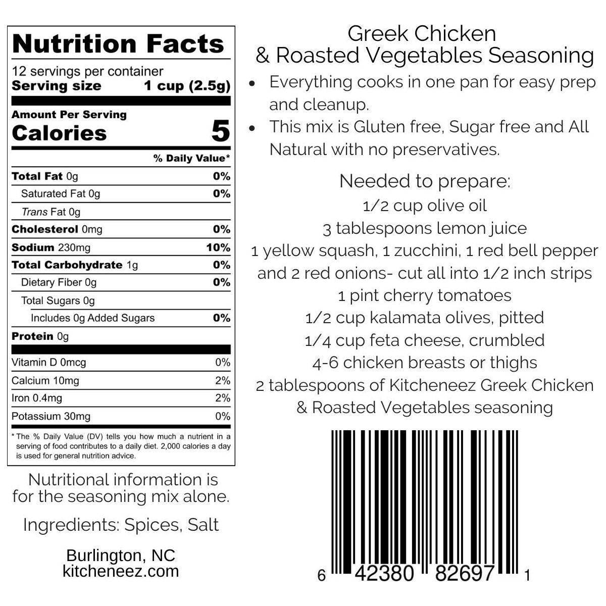 Kitcheneez Mixes & More Menu