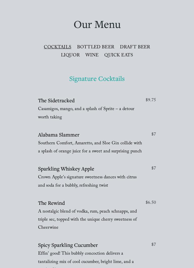 Lashay's sidetrack allie Menu