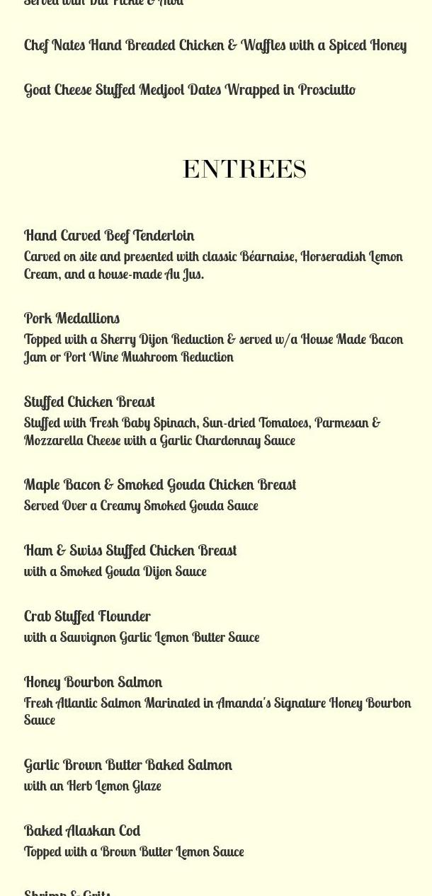 Amanda's Catering Menu