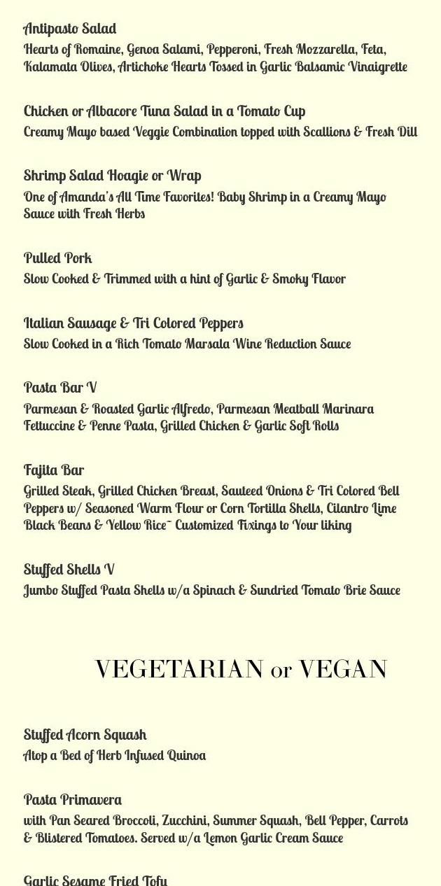 Amanda's Catering Menu