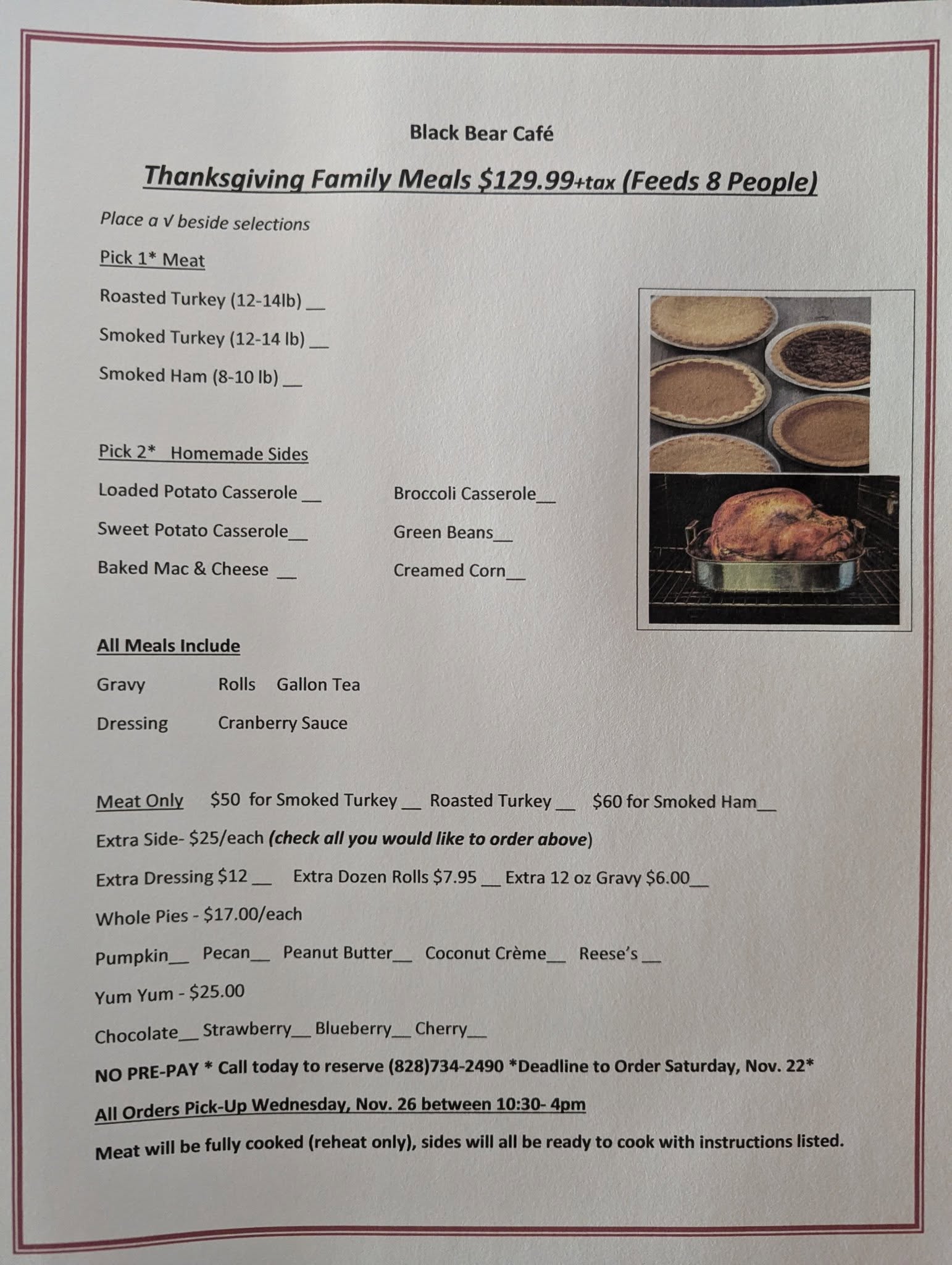 Black Bear nutrition Menu