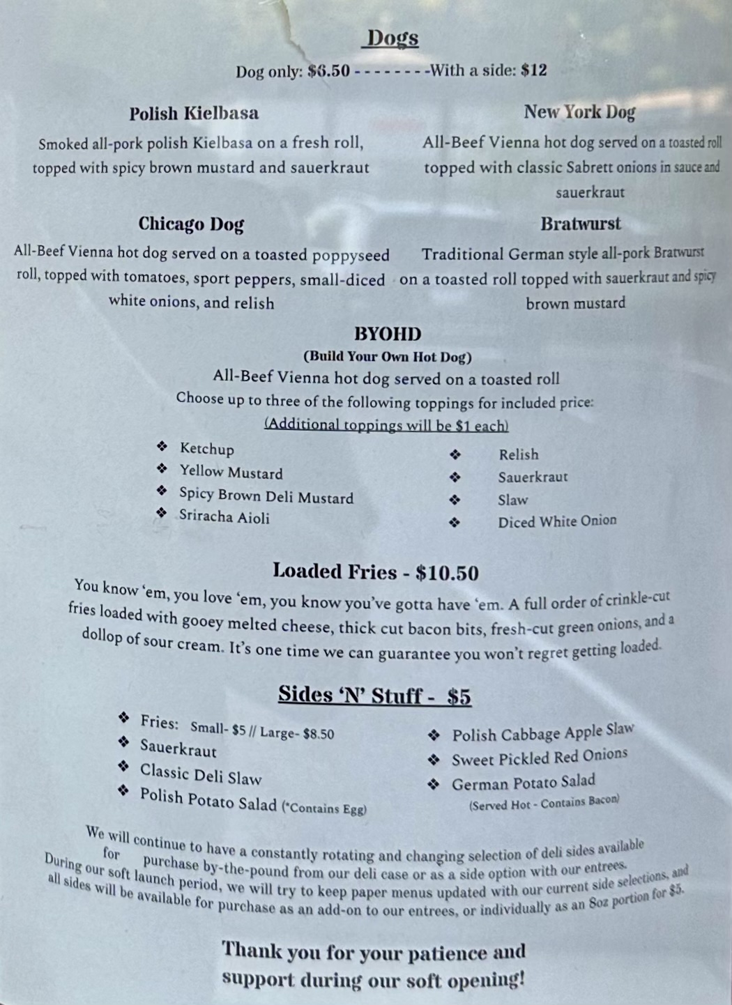 The Flying Pierogi Delicatessen Menu