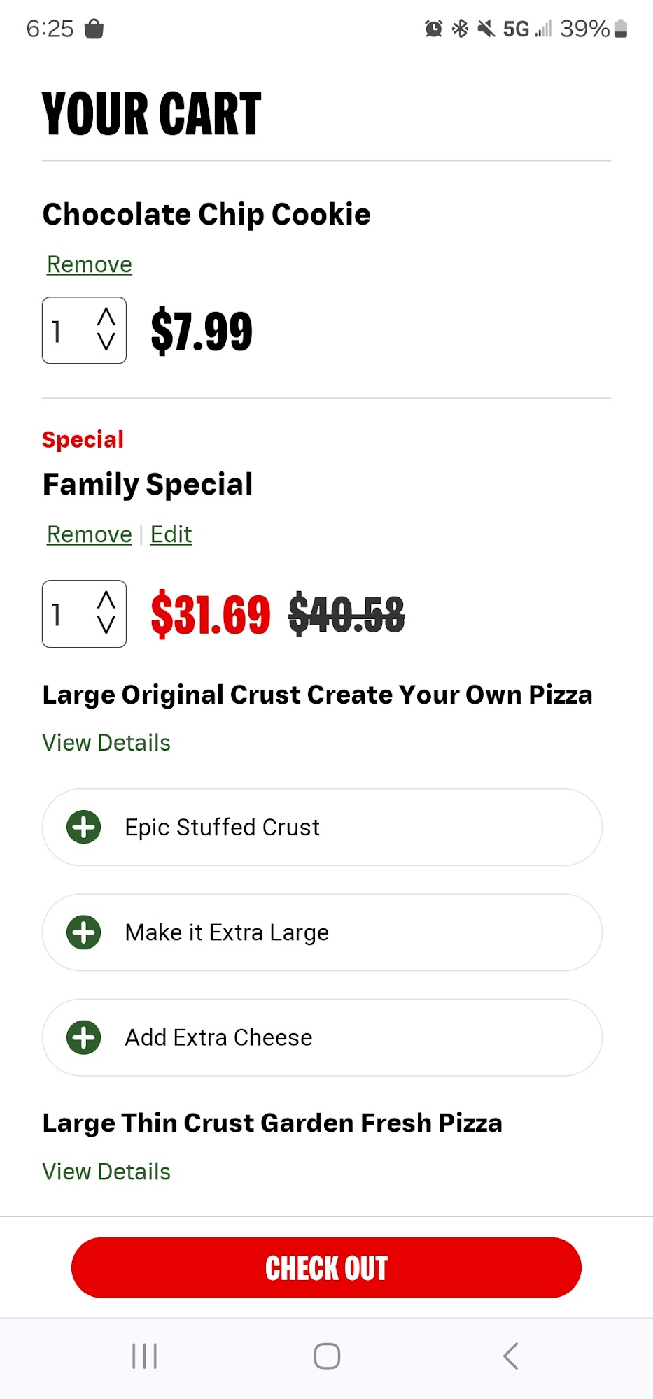 Papa Johns Pizza Menu