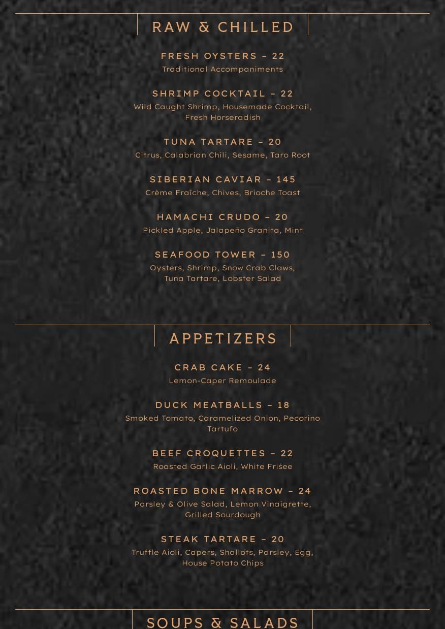 Crawford Brothers Steakhouse Menu