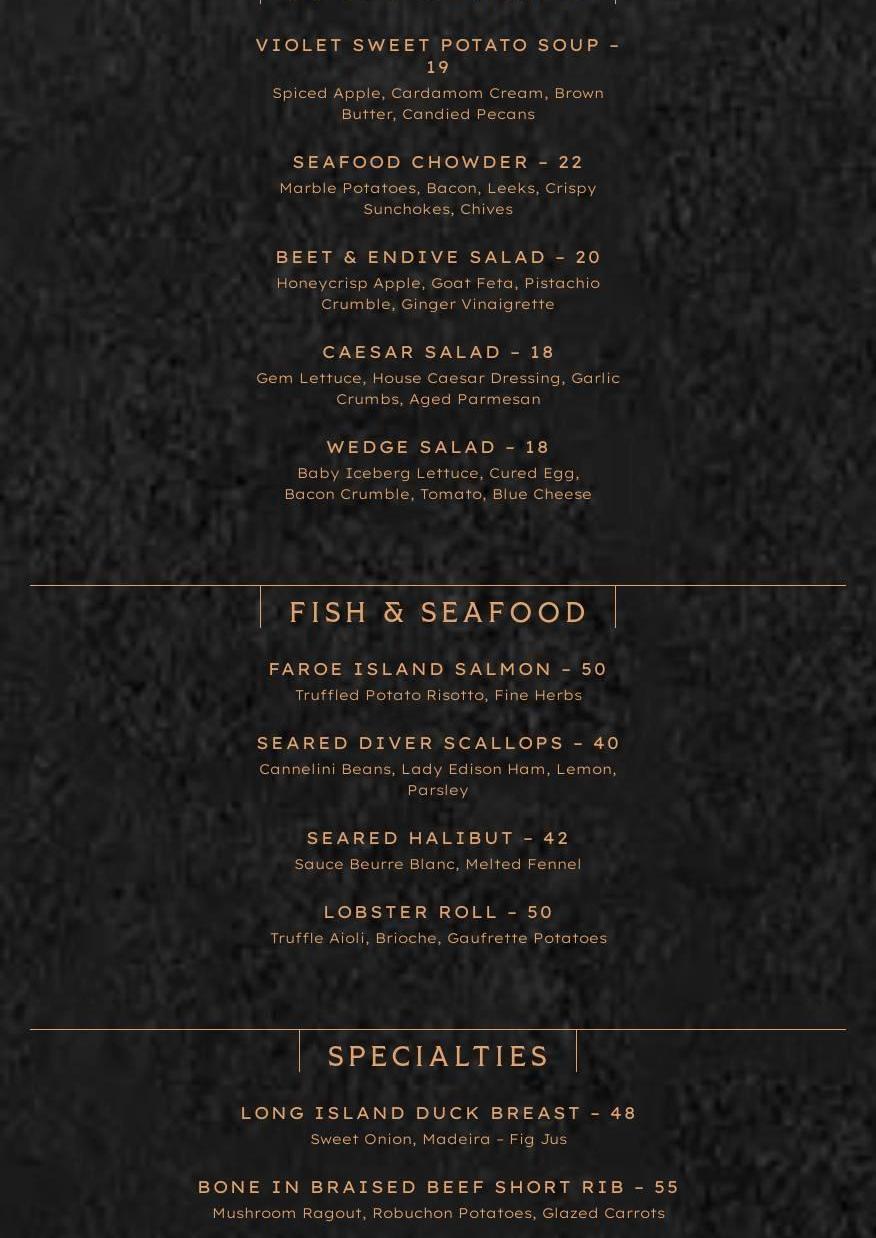 Crawford Brothers Steakhouse Menu