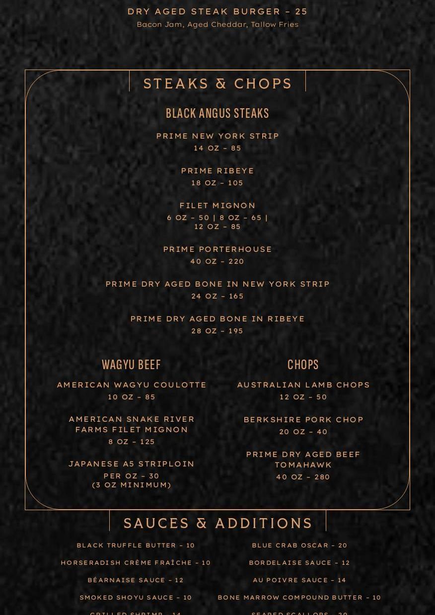 Crawford Brothers Steakhouse Menu
