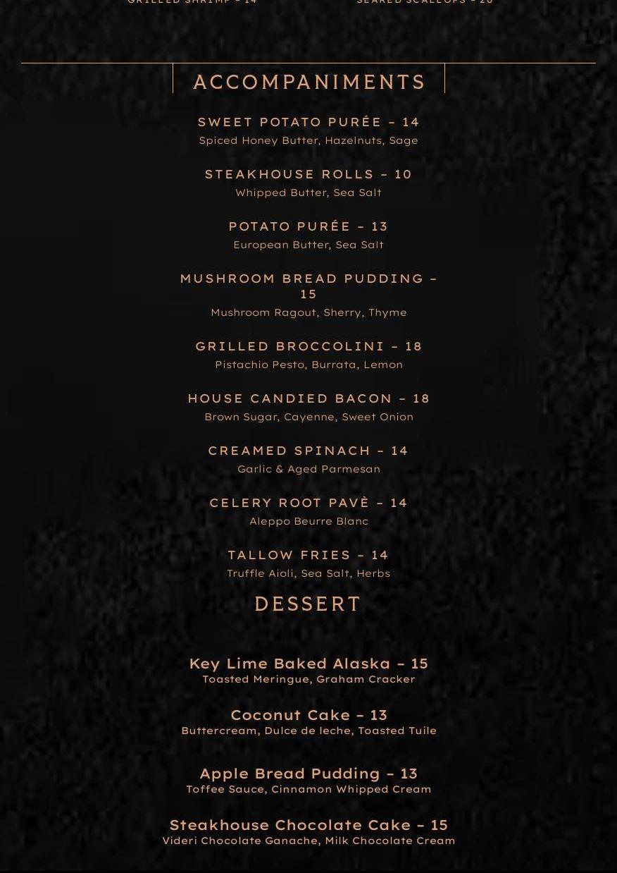 Crawford Brothers Steakhouse Menu