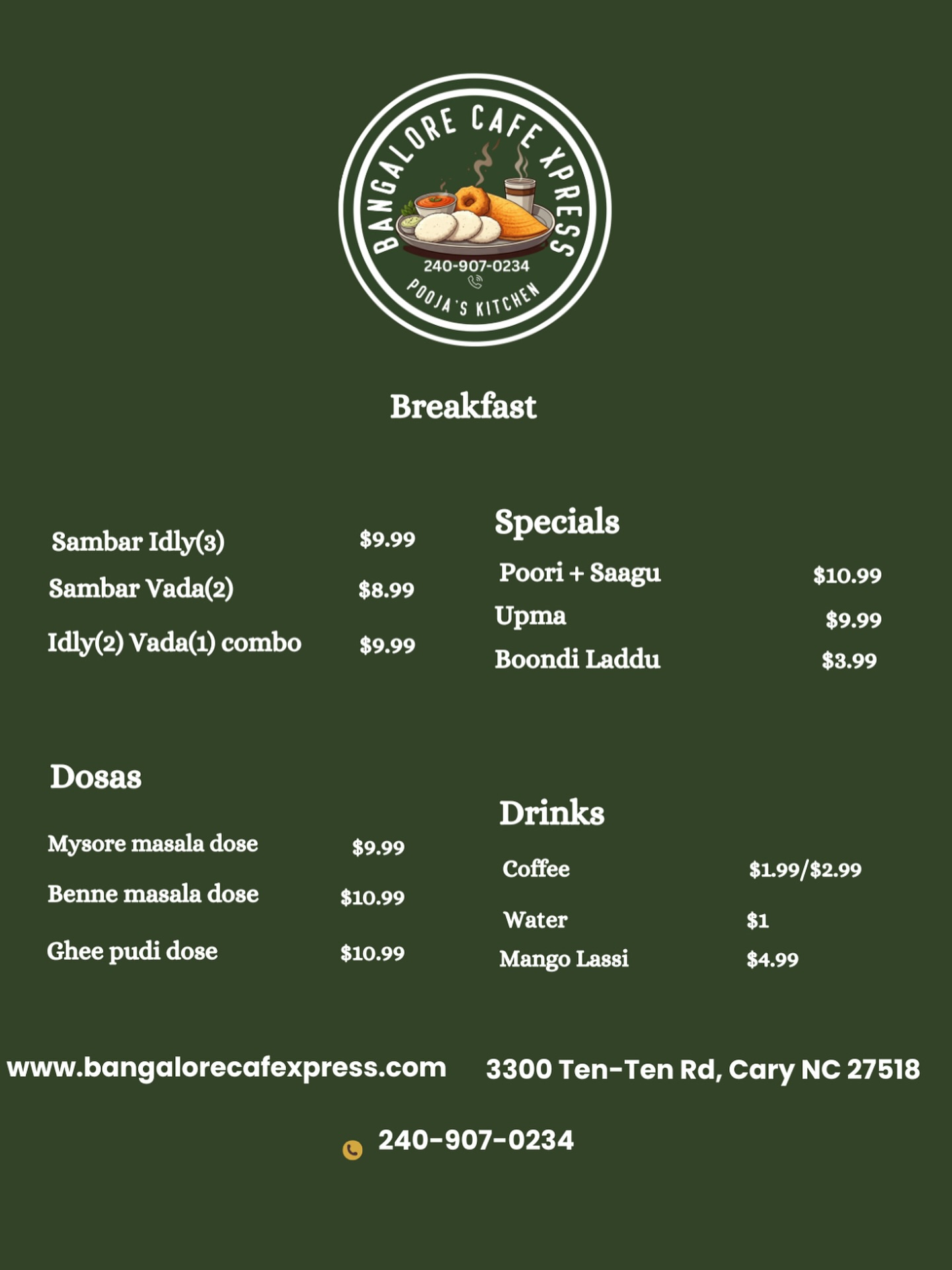 Bangalore Cafe Xpress Menu