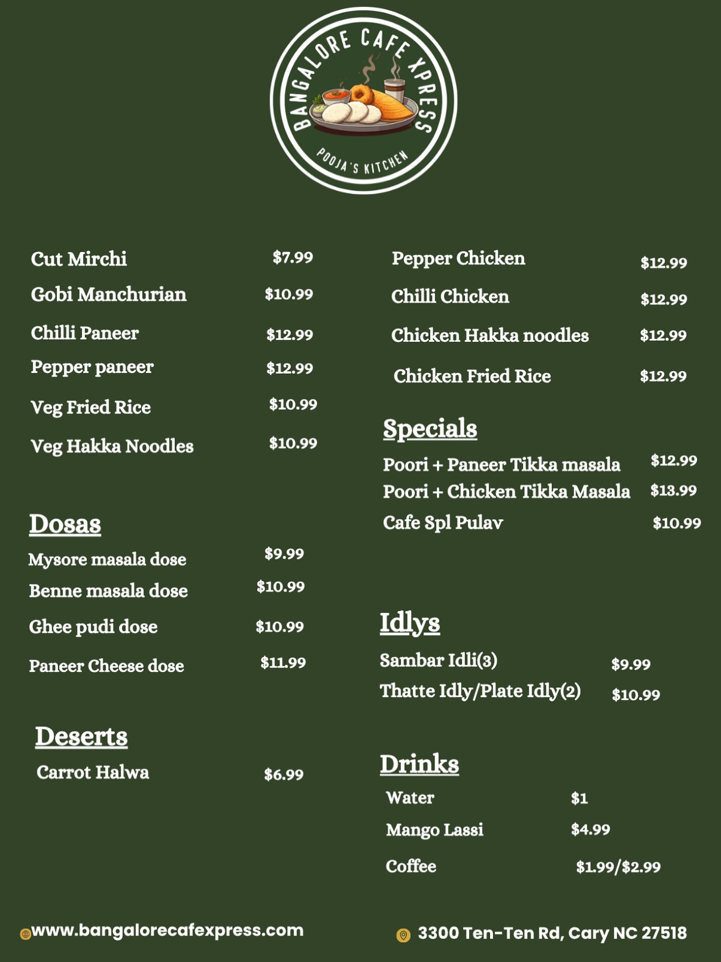 Bangalore Cafe Xpress Menu