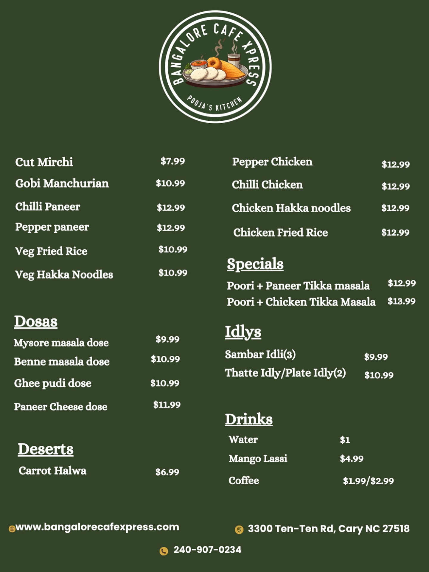 Bangalore Cafe Xpress Menu