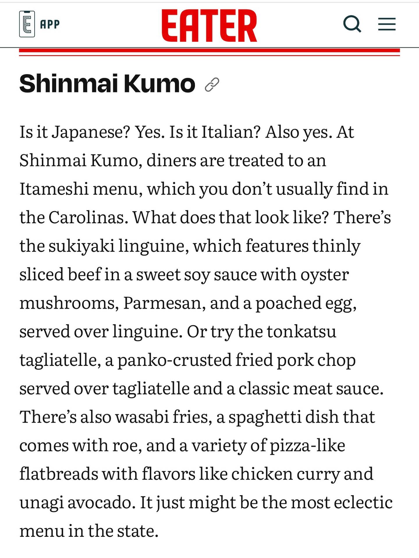 Shinmai Kumo Menu
