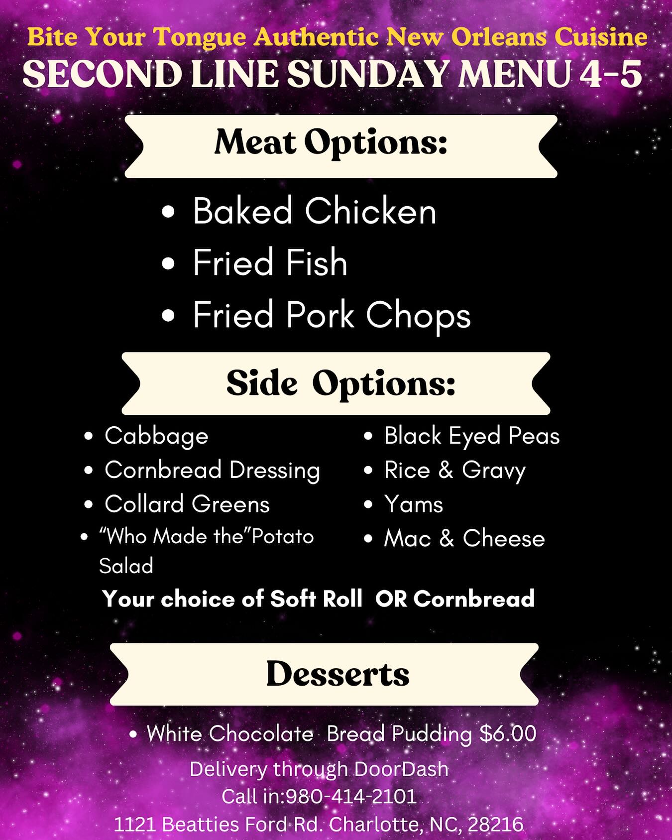 Bite Your Tongue Authentic New Orleans Cuisine Menu