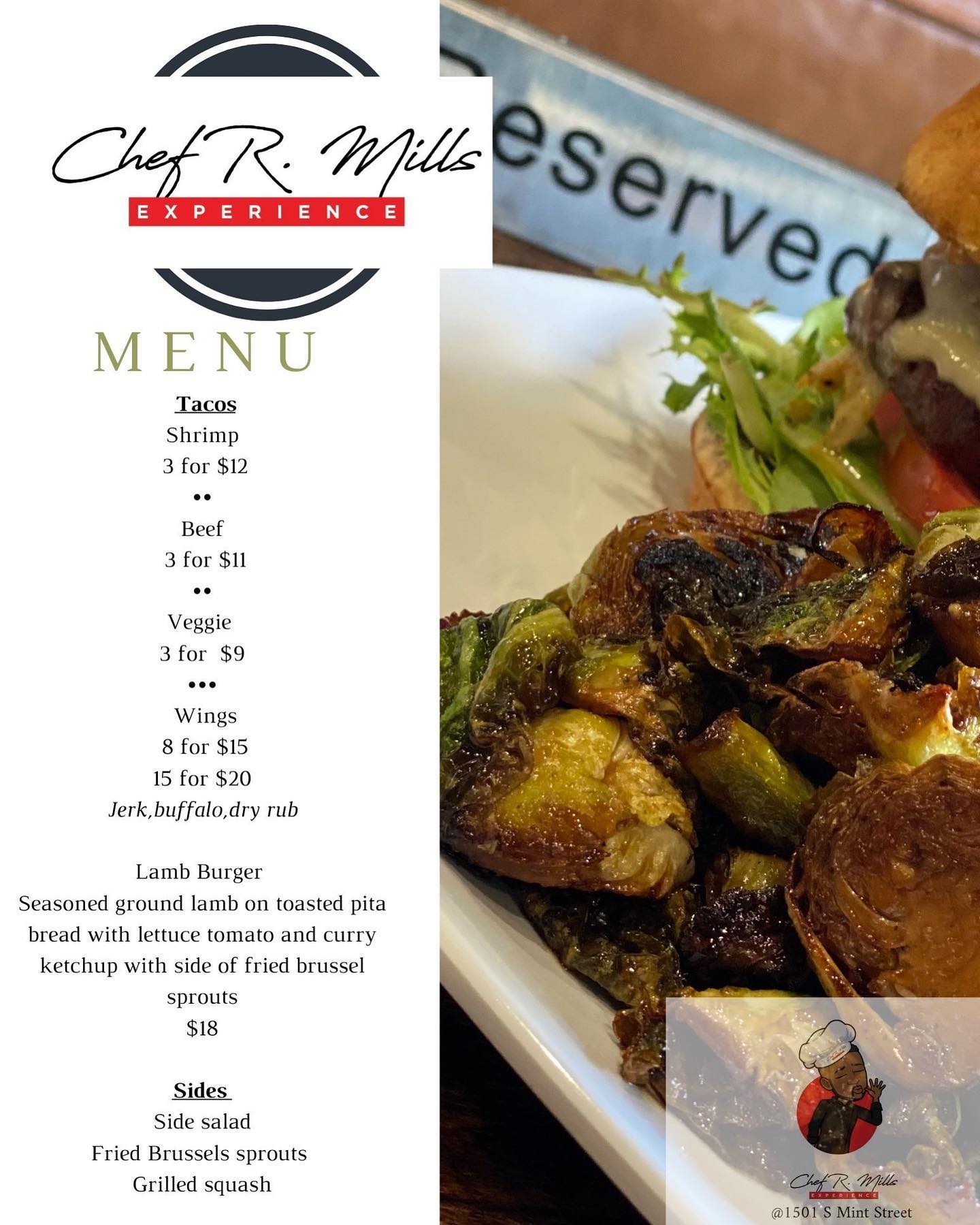 The Chef Mills Experience Menu