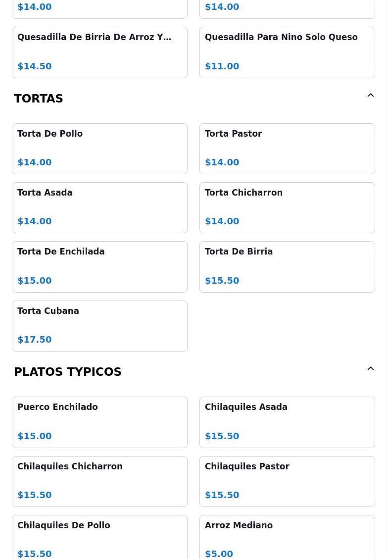El Rinconcito de Puebla Menu