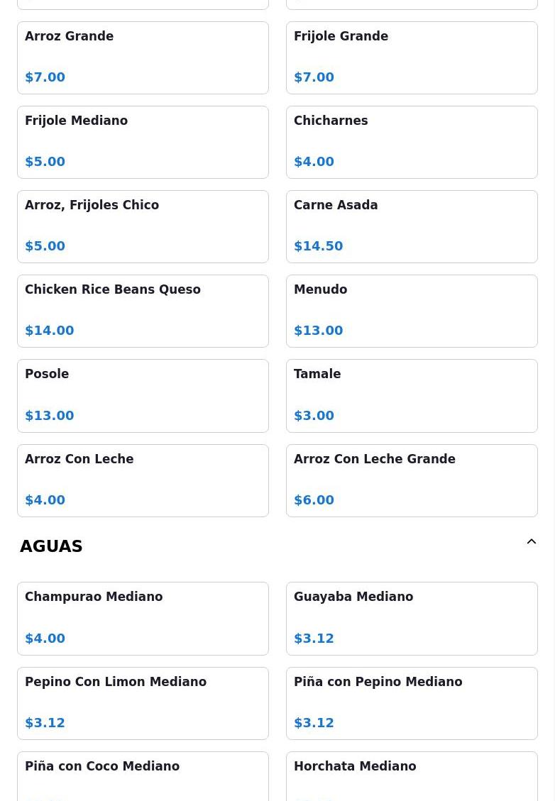 El Rinconcito de Puebla Menu