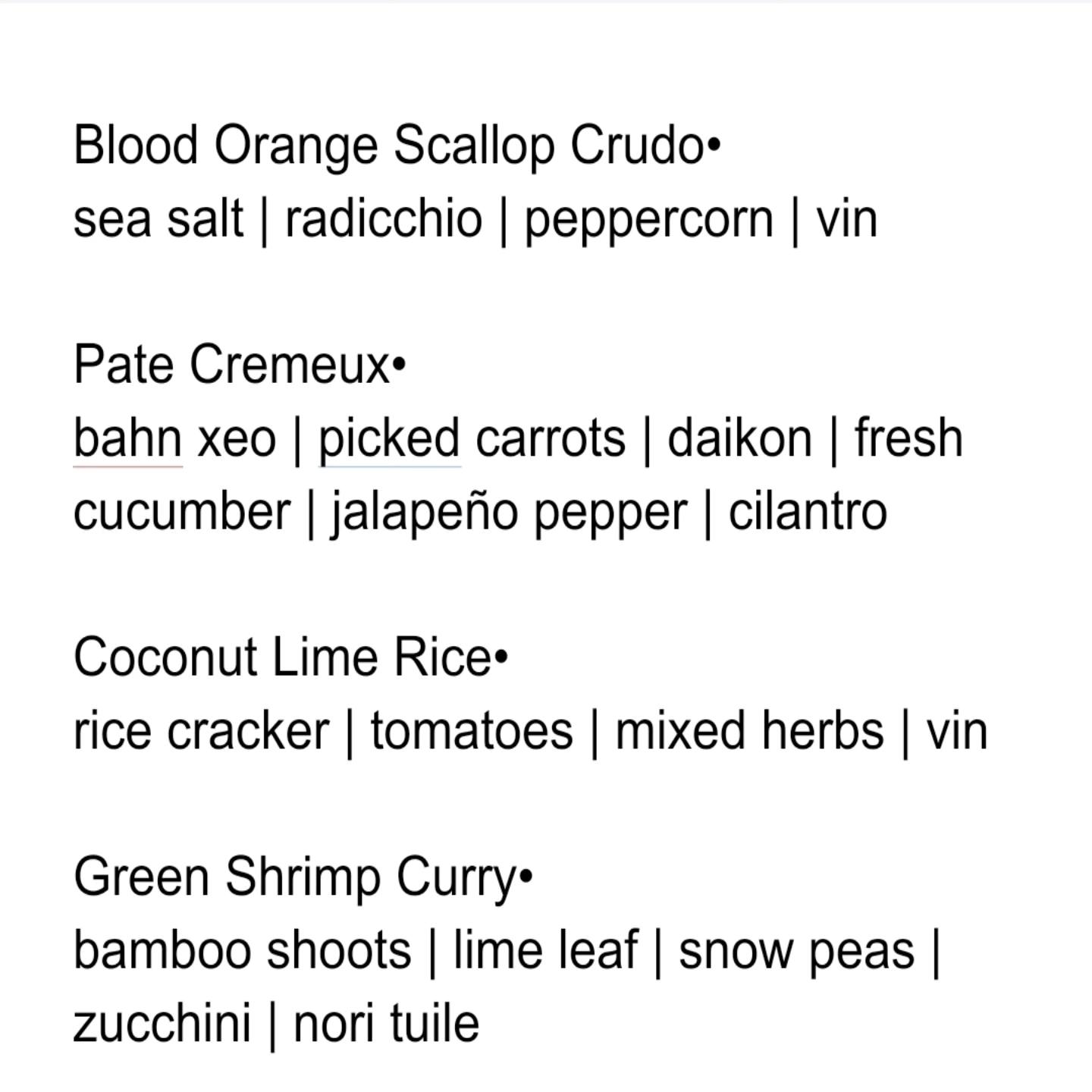 Alternative Chef Menu