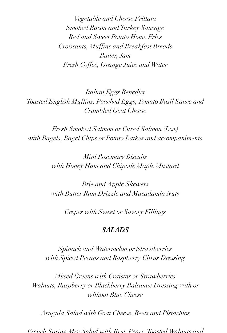 Passion Food Catering Menu